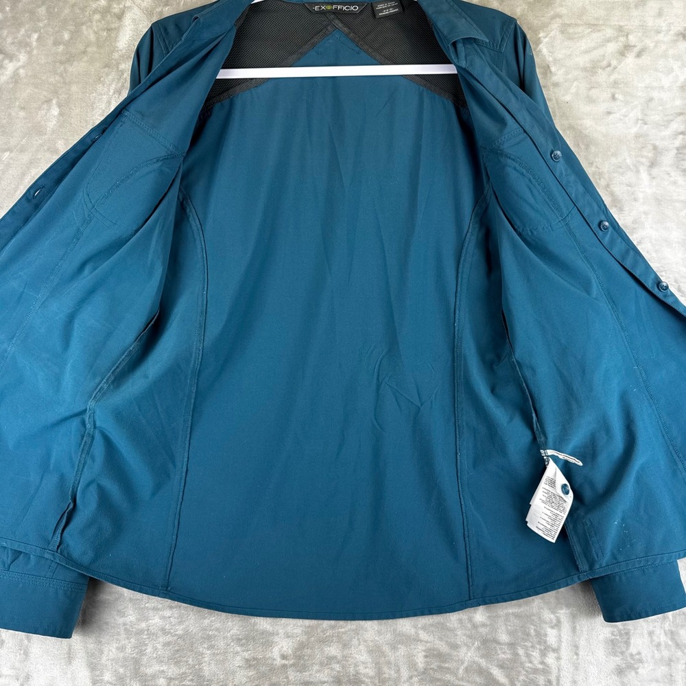 ExOfficio Button Down Shirt Womens Medium Teal Roll Tab Sleeve Hiking (1463) - Picture 6 of 15